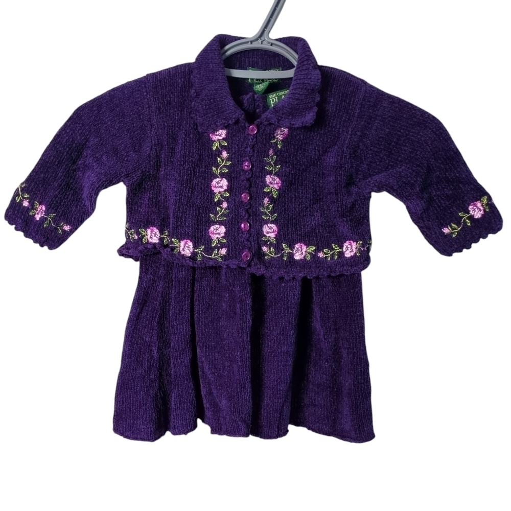 Vintage The Children's Place Silk Blend‎ Embroidered Dress/Sweater Set Size 12m